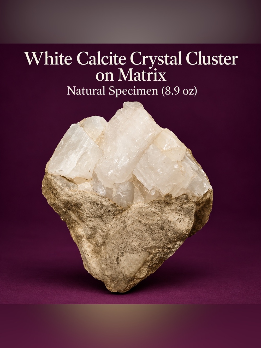 White Calcite Crystal Cluster on Matrix โ 8.9 oz Natural Specimen